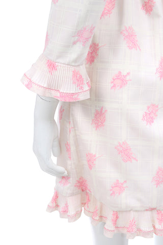 Bill Tice Pink & White Toile Ruffled Vintage Wrap Dress W Belt