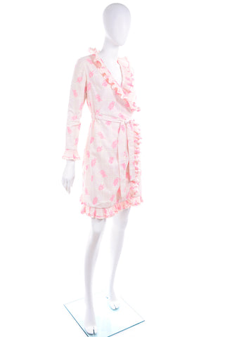 Bill Tice Pink & White Toile Ruffled Vintage Wrap Dress Royal