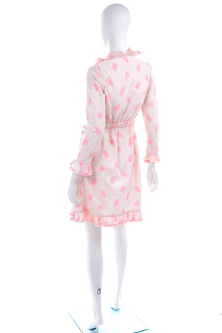 Bill Tice Pink & White Toile Ruffled Vintage Wrap Dress I Magnin