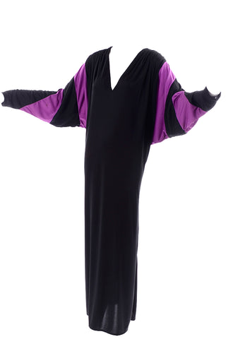 Bill Tice Vintage Black & Purple Jersey Dress W Batwing Sleeves