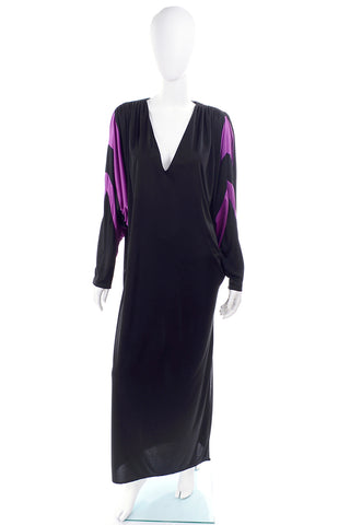 Bill Tice Vintage Black & Purple Dress W Batwing Sleeves