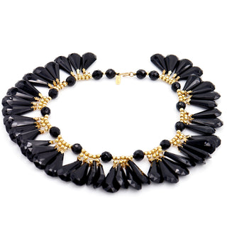 1980s Yves Saint Laurent Gold & Black Teardrop Bead Choker Necklace w Tags attached