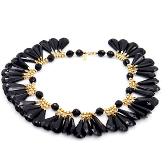 1980s Yves Saint Laurent Gold & Black Teardrop Bead Choker Necklace w Tags attached1980s Yves Saint Laurent Black Teardrop Gold Bead Choker Necklace YSL 