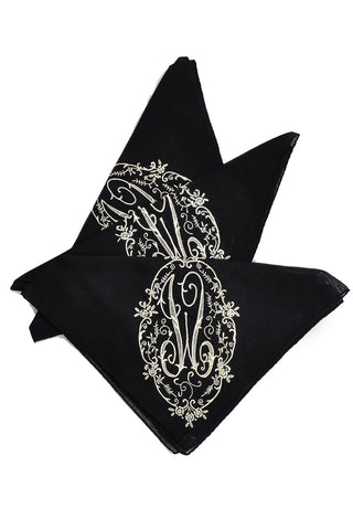 Monogrammed Vintage Handkerchiefs Black W Initial