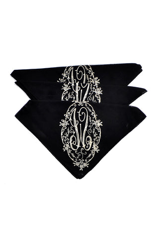 3 Monogrammed Vintage Handkerchiefs Black W Initial
