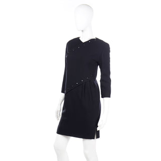 Vintage Pierre Cardin Black Dress w Button Detail 1980s