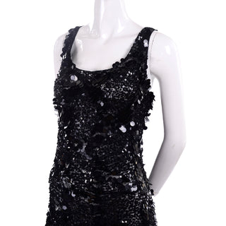 Vintage Evening Gown Dress in Black W Sequins & Paillettes with Train & Bustle Shimmering