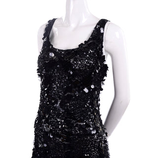 Vintage Evening Gown Dress in Black W Shimmer Sequins & Paillettes with Train & Bustle 