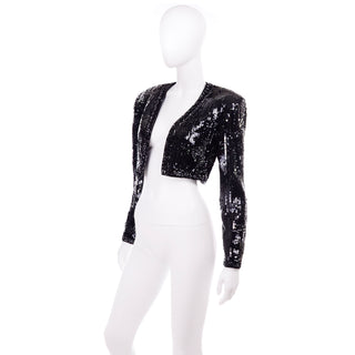 Vintage Fabrice Silhouette Beaded & Sequin Cropped Black Evening Jacket
