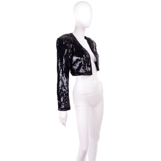 1990s Fabrice Silhouette Beaded & Sequin Cropped Black vintage Evening Jacket 