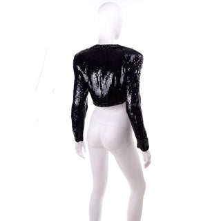 1990s Fabrice Silhouette Beaded & Sequin Cropped Black Evening Jacket open front