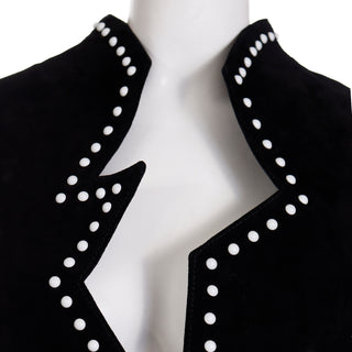 1980s Vintage Black Suede Avant Garde Zig Zag Jacket W White Studs Sz Large