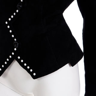 1980s Vintage Black Suede Avant Garde Zig Zag Jacket W White Studs Unique