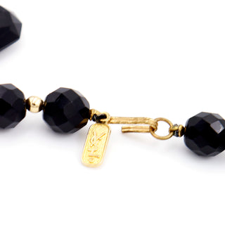 1980s Yves Saint Laurent Gold & Black Teardrop Bead Choker Necklace w Tags and YSL gold metal hang tag