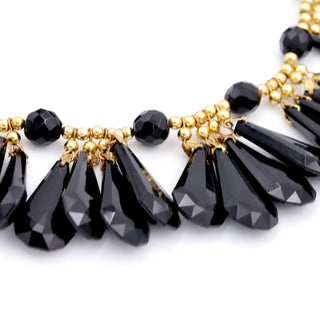 1980s Yves Saint Laurent Gold & Black Teardrop & faceted Bead Choker Necklace w Tags