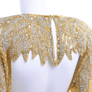 1980s Fully Beaded Gold Vintage Evening Dress w/ Open Cutout Back