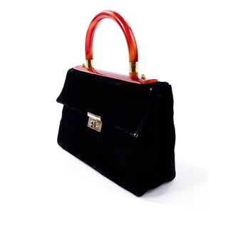 1950s Bobbie Jerome Black Velvet Handbag w/ Bakelite Handle
