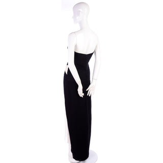 Vintage Black and White Silk Chiffon Dress Strapless Evening Gown with rhinestone brooch