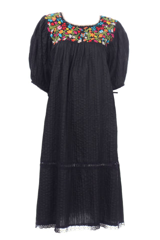 Black Puff Sleeve Vintage Mexican Dress