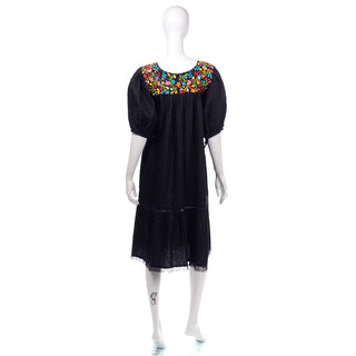Vintage Mexican dress with floral embroidery and large puff sleeves