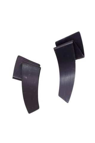1980s Black Folded Metal Ribbon Earrings