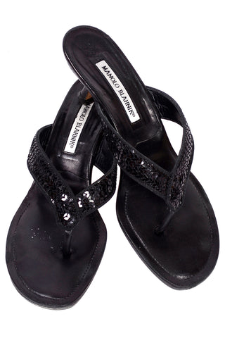 Manolo Blahnik black sequin sandals