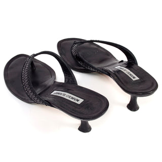 Manolo Blahnik black flip flop sandals low heel