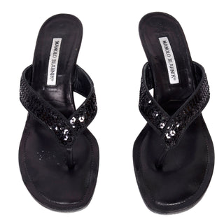 Sequined black Manolo Blahnik kitten heel sandals