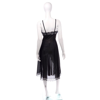 1960s Vanity Fair Black Long Nightgown w/ Lace & Pleated Front Size Small Slip