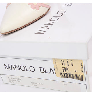 Manolo Blahnik Vintage Ivory Ankle Strap Shoes With Pink Flowers Size 37