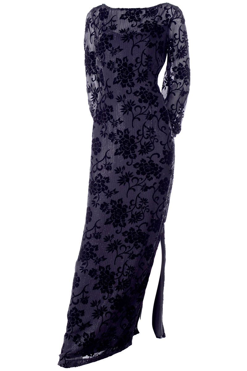 Vintage Burn Out Black Velvet Silk Long Evening Dress Bloomingdales Modig Vintage Burn Out Black Velvet Silk Long Evening Dress Bloomingdales Modig
