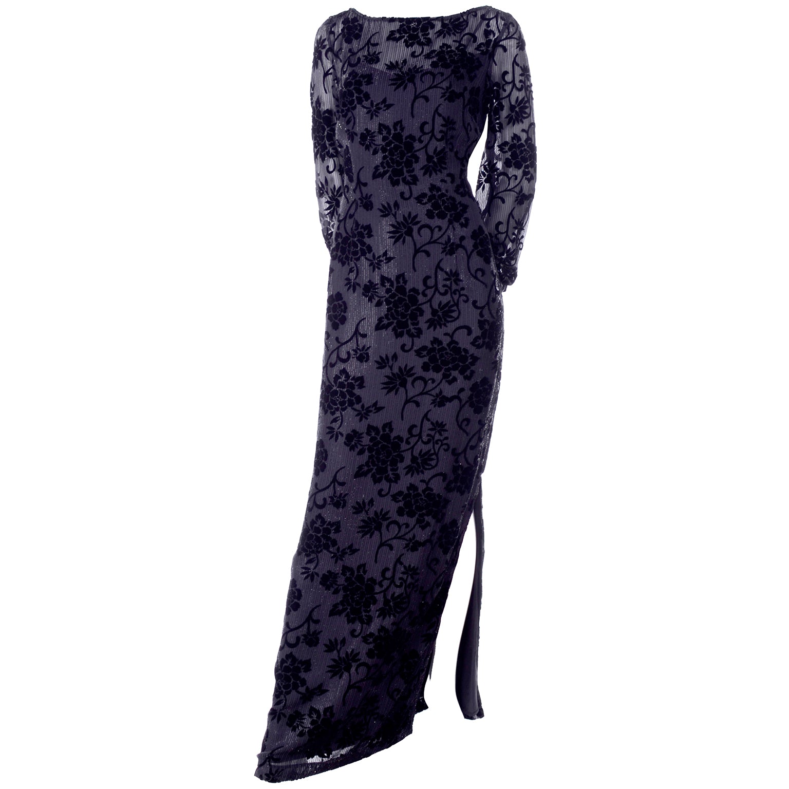 Vintage Burn Out Black Velvet Silk Long Evening Dress Bloomingdales Modig Vintage Burn Out Black Velvet Silk Long Evening Dress Bloomingdales Modig