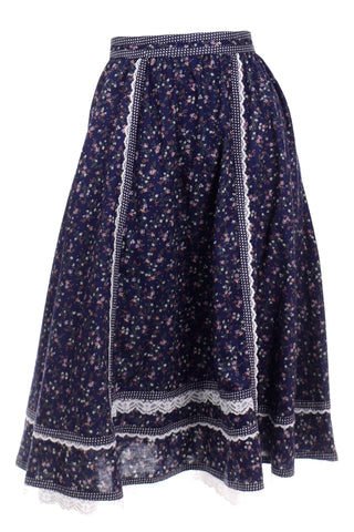 Vintage 1970s Gunne Sax Floral Cotton Lace Prairie Cottage Core Skirt