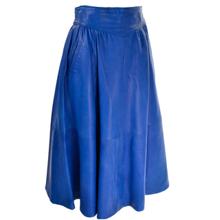 1980s Blue Lambskin Leather Avant Garde Skirt & Jacket - Dressing Vintage