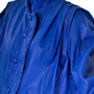 Blue lambskin vintage oversized leather jacket