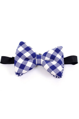 Vintage blue and white plaid oversized pre tied vintage bow tie
