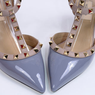 Valentino Rockstud Heels Cage Shoe With Ankle Straps Grey Blue 6.5