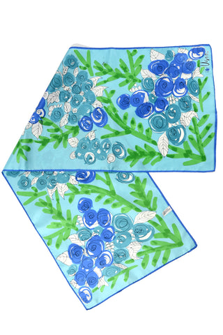 1960s Vera Neumann Vintage Blue Scarf w/ Artistic Flowers