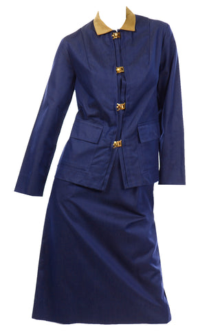 Bill Atkinson Blue Skirt Jacket Suit With  Brass Closures
