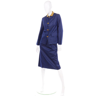 Bill Atkinson Blue Skirt Jacket Suit With  Brass Closures Vintage 