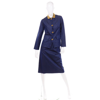 Vintage Bill Atkinson Blue Skirt Jacket Suit With  Brass Closures