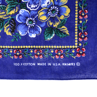 1960s Blue Floral Cotton Bandana RN 14193