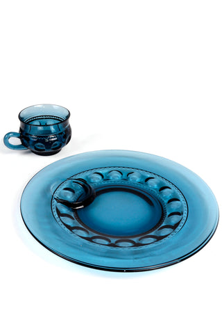 Smokey Blue Glass Plates & Cups Indiana Glass Company