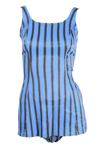 1960s Blue Striped Vintage One Piece Swimsuit