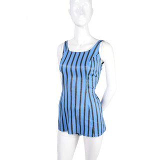 1960s Blue Striped Vintage One Piece Swimsuit
