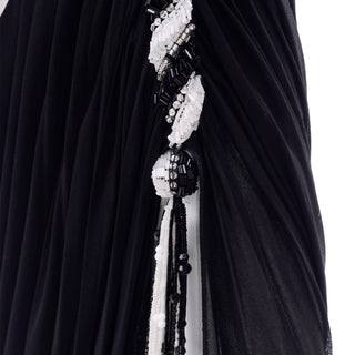 1970s Bob Mackie Vintage Black Silk Beaded Grecian Dress W One Shoulder