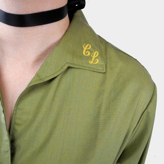 Bobby James Monogrammed Green Blouse with Initials "CL" - Dressing Vintage