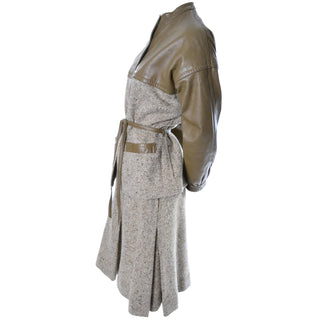 60s Bonnie Cashin Vintage Leather Tweed Skirt Jacket