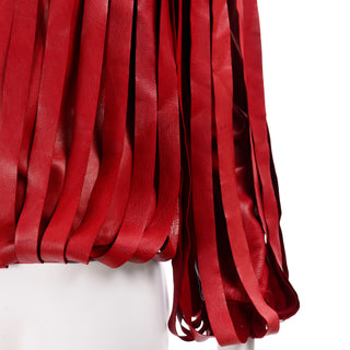 Bottega Veneta Red Leather Jacket w Attached Fringe Panels