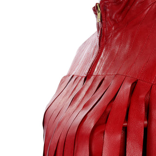 Bottega Veneta Red Leather Jacket w Attached Fringe Panels